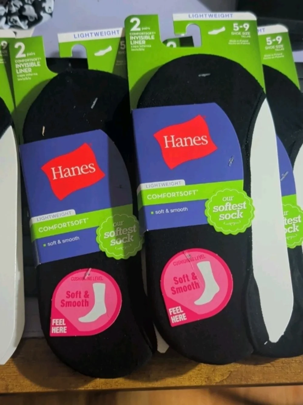Hanes Black ComfortSoft Lightweight Invisible Liner Socks (2 Pairs)